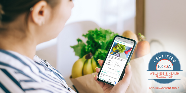 Women looking at a self-management tool on her cell phone displaying an NCQA Certification Seal